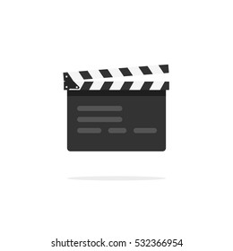 Clapperboard vector icon isolated on white background, flat style clapboard slate filmmaking device, concept of film production symbol, video movie clapper equipment