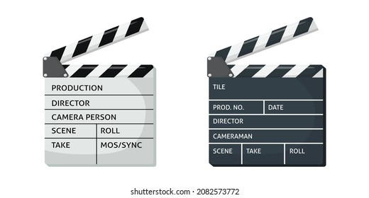 Clapperboard vector illustration. Black and white movie slate isolated clipart on white background. Cinematography and filmmaking equipment. Film clapper design element