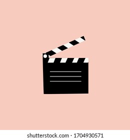 Clapperboard vector illustration isolated on blue color background, flat style clapperboard icon, filmmaking device, video movie clapper equipment