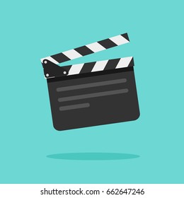 Clapperboard vector illustration isolated on blue color background.