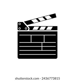 Clapperboard vector silhouette icon isolated on white background. Element for movie, cinema, film concept. Icon for web design.