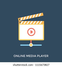 
A clapperboard within media player sign representing filmmaking concept
