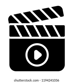 A clapperboard within media player sign representing filmmaking concept
