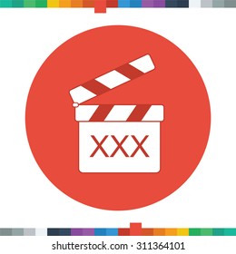 Clapperboard with XXX icon.