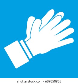 Clapping applauding hands icon white isolated on blue background vector illustration