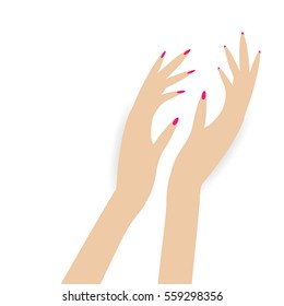 Clapping girl or woman hands held up raised isolated on white background. Vector illustration