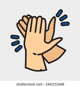 clapping hand icon seen from the left, icon flat style, illustration isolated vector sign symbol in gray background