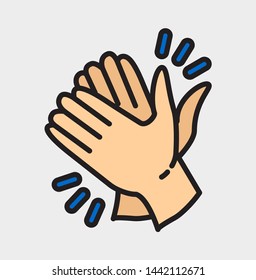 clapping hand icon seen from the left, icon flat style, illustration isolated vector sign symbol in gray background