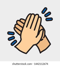 clapping hand icon seen from the left, icon flat style, illustration isolated vector sign symbol in gray background