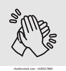 clapping hand icon seen from the right, illustration isolated vector sign symbol in gray background 