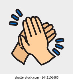 clapping hand icon seen from the right, icon flat style, illustration isolated vector sign symbol in gray background