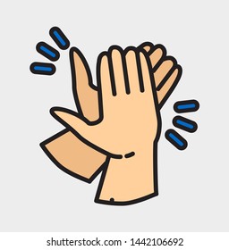 clapping hand icon seen from the right, icon flat style, illustration isolated vector sign symbol in gray background