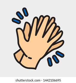 clapping hand icon seen from the right, icon flat style, illustration isolated vector sign symbol in gray background