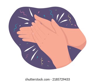 Clapping hands 2D vector isolated illustration. Admiration and enjoyment flat hand gesture on cartoon background. Theatrical ovation colourful editable scene for mobile, website, presentation