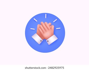 Clapping hands 3d icon. Applaud for web, banner, poster, print. 3d web vector illustration.