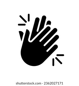 Clapping hands black glyph icon. Applause and greeting at concert. Non verbal signal. Body language expression. Silhouette symbol on white space. Solid pictogram. Vector isolated illustration