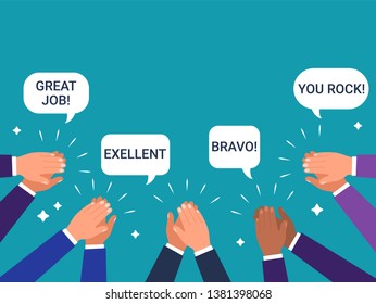 Clapping hands. Bravo. Great gob. Speech bubbles. Congratulations background. Vector