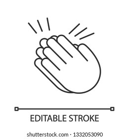 Clapping hands emoji linear icon. Thin line illustration. Applause gesture. Congratulation. Contour symbol. Vector isolated outline drawing. Editable stroke