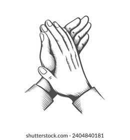 Clapping hands engraving. Applause monochrome vintage etching, claps retro sketch isolated vector illustration