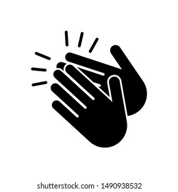 Clapping hands flat black silhouette on white background.