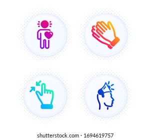 Clapping Hands, Friend And Touchscreen Gesture Icons Simple Set. Button With Halftone Dots. Brand Ambassador Sign. Clap, Love, Zoom Out. Megaphone. People Set. Vector