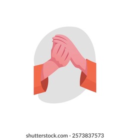 Clapping hands gesture flat vector icon. Cartoon hands with sleeves applauds, bravo palm clap, ovation. Arm sign of encouragement, support and appreciation isolated on decorative grey background