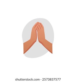 Clapping hands gesture flat vector icon. Cartoon hands applauds, bravo palm clap, ovation. Folded prayer hands. Arm sign of encouragement, support, appreciation on decorative grey background