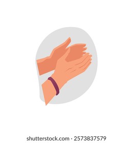 Clapping hands gesture flat vector icon. Cartoon hands applauds, bravo palm clap, ovation. Arm sign of encouragement, support and appreciation. Applause emoji on decorative grey background