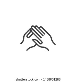 Clapping hands gesture line icon. linear style sign for mobile concept and web design. Greeting, congratulating, friendship outline vector icon. Symbol, logo illustration. Vector graphics