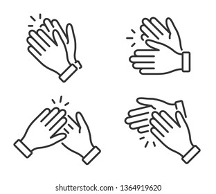 Clapping hands icon. Applause clap. Celebration hands gesture. Audience slam icon. Cheers slap sign. Celebration expression. Clapping applause symbol in outline style. People appreciation vector