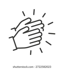 Icono de manos aplaudiendo. Aplausos o aplausos, celebración y gesto de la mano. Icono de Vector de arte de línea.