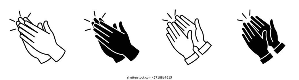 Icono de manos de aplausos en paquete de estilo lineal y Clipart sobre fondo blanco.
