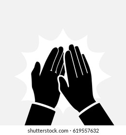 Clapping hands icon silhouette. Applause clap pictogram hands. Vector illustration flat design. Isolated on background. Gesture bravo.