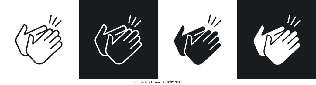Clapping hands icons vectors set in black. line and flat versions