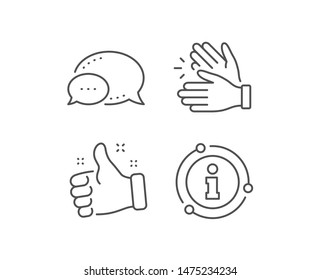 Clapping hands line icon. Chat bubble, info sign elements. Clap sign. Victory gesture symbol. Linear clapping hands outline icon. Information bubble. Vector