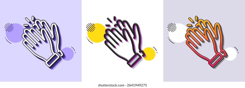 Clapping hands line icon. Halftone dotted pattern. Gradient icon with grain shadow. Clap sign. Victory gesture symbol. Line clapping hands icon. Various designs. Vector