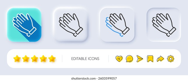 Clapping hands line icon. Neumorphic, Flat shadow, 3d buttons. Clap sign. Victory gesture symbol. Line clapping hands icon. Social media icons. Vector