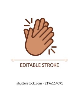 Clapping hands pixel perfect RGB color icon. Applause and greeting for performers. Non verbal signal. Isolated vector illustration. Simple filled line drawing. Editable stroke. Arial font used