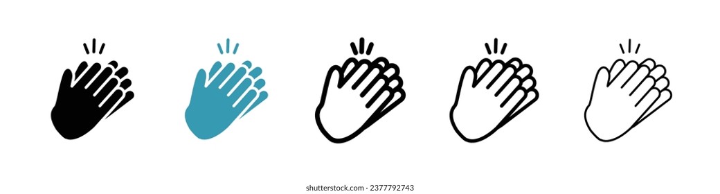 Clapping hands sign icon set. Congratulation clap vector icon. Applause handclap emoji vector sign. Appreciate vector sign in black filled and outlined style.