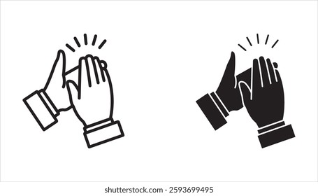 Clapping hands sign icon set. Congratulation clap vector icon. Applause handclap emoji vector sign. Appreciate vector sign in black filled and outlined style.