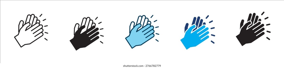 Clapping and high five hand icon set. Icon symbol for clapping, applause, hand clap, appreciation, celebration, success, praise, approval, achievement. Vector illustration