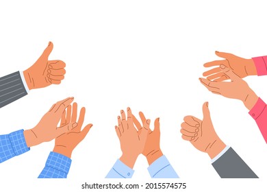 Clapping human hands. Group of men and women congratulates a winner. Business team applauding for great successful work. Teamwork and togetherness concept. Hand drawn colorful illustration