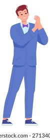 Bater palmas no personagem de desenho animado do homem. Ovação de pessoa feliz