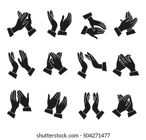Clapping monochrome icons set with silhouettes of hands in different positions isolated vector illustration 