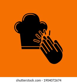 Clapping Palms To Toque Icon. Black on Orange Background. Vector Illustration.