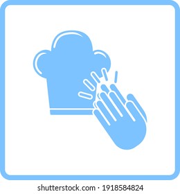 Clapping Palms To Toque Icon. Blue Frame Design. Vector Illustration.