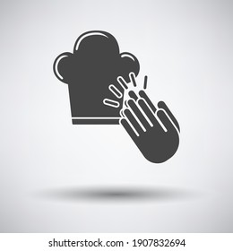 Clapping Palms To Toque Icon. Dark Gray on Gray Background With Round Shadow. Vector Illustration.