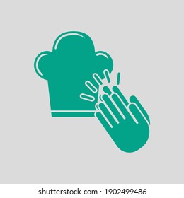 Clapping Palms To Toque Icon. Green on Gray Background. Vector Illustration.