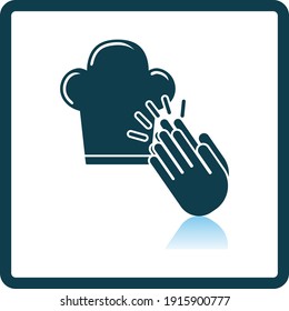 Clapping Palms To Toque Icon. Square Shadow Reflection Design. Vector Illustration.