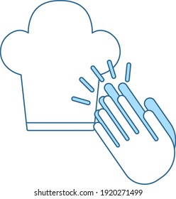 Clapping Palms To Toque Icon. Thin Line With Blue Fill Design. Vector Illustration.